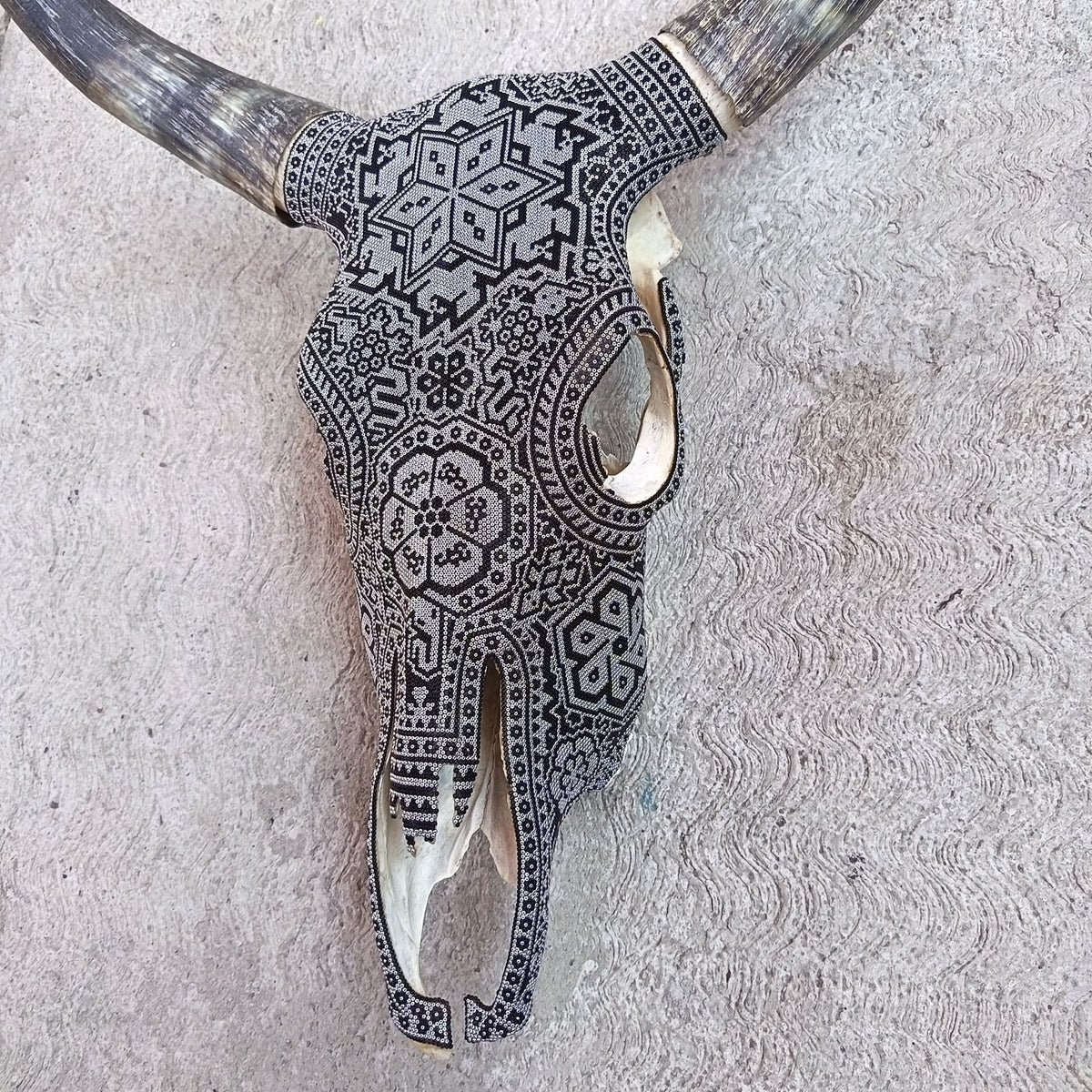 Huichol Indian Hand Beaded Bull Skull By Santos Bautista PP9515