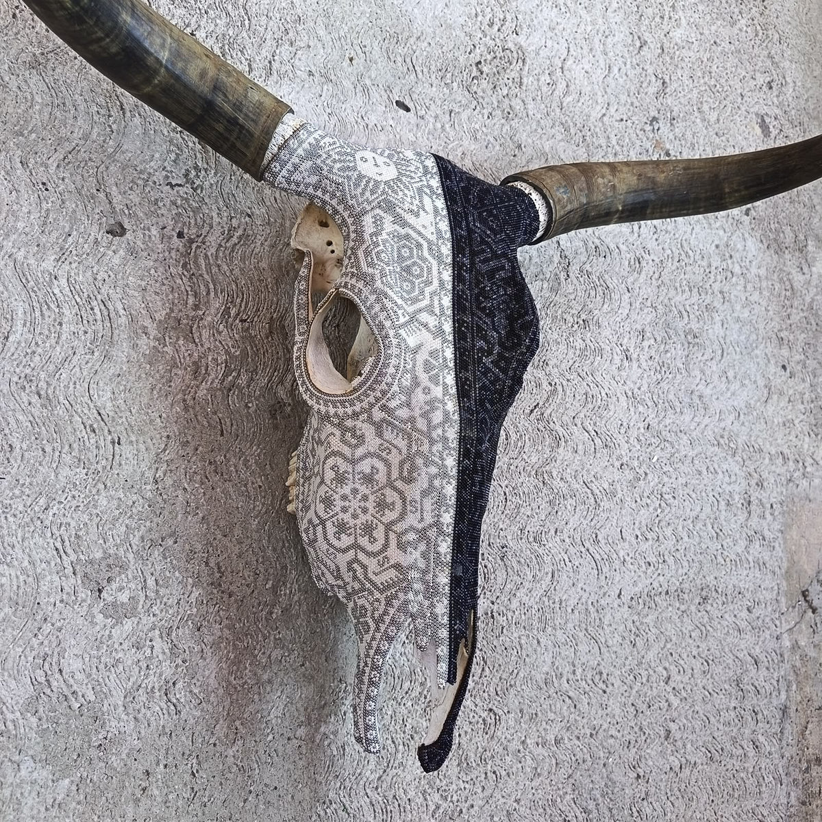 Huichol Indian Hand Beaded Bull Skull By Santos Bautista PP9516