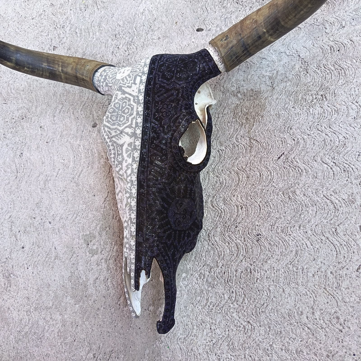 Huichol Indian Hand Beaded Bull Skull By Santos Bautista PP9516