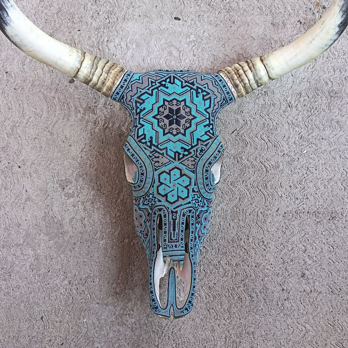 Huichol Indian Hand Beaded Bull Skull By Santos Bautista PP9517