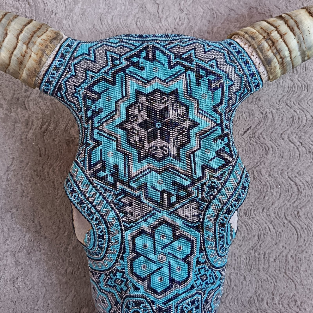Huichol Indian Hand Beaded Bull Skull By Santos Bautista PP9517