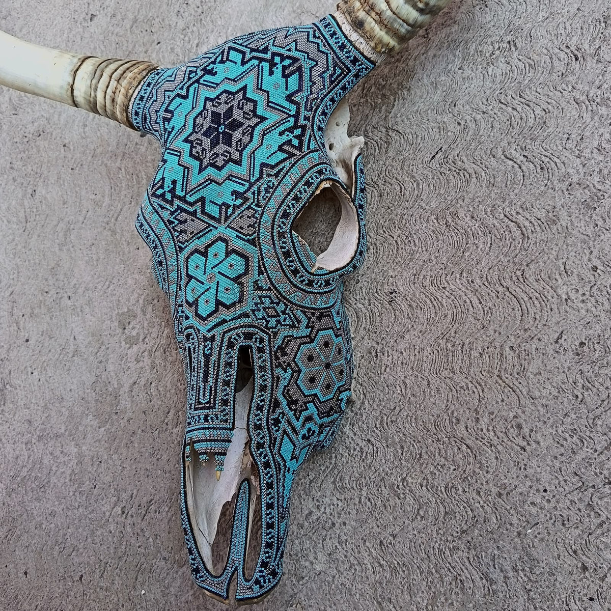Huichol Indian Hand Beaded Bull Skull By Santos Bautista PP9517