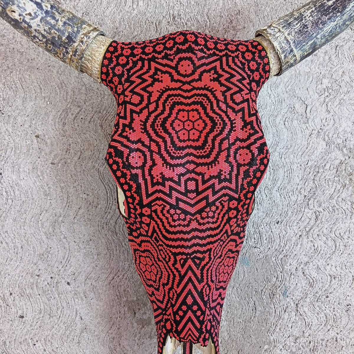 Huichol Indian Hand Beaded Bull Skull By Santos Bautista PP9518