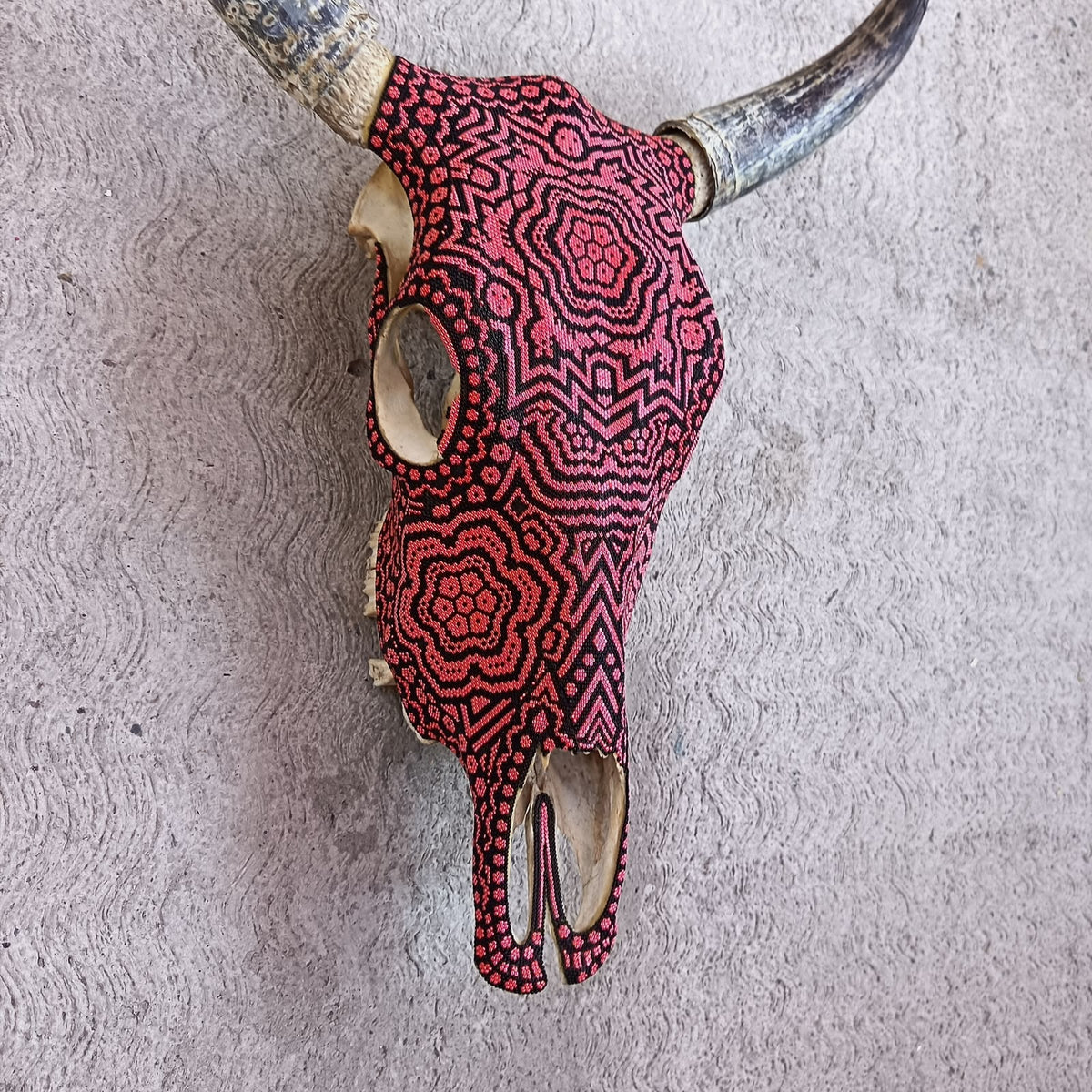 Huichol Indian Hand Beaded Bull Skull By Santos Bautista PP9518