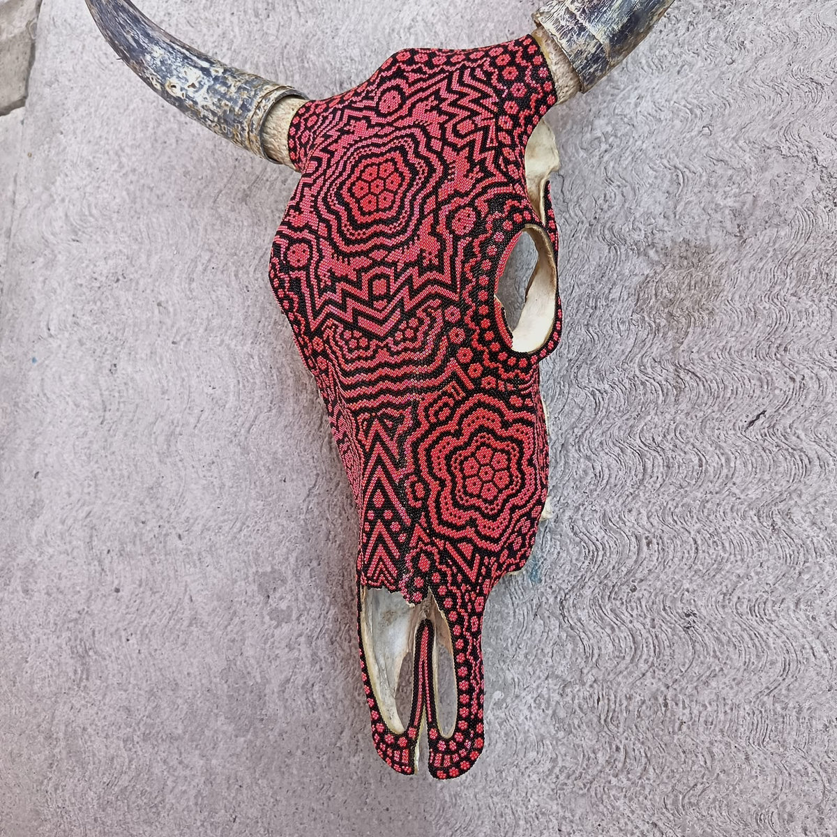 Huichol Indian Hand Beaded Bull Skull By Santos Bautista PP9518