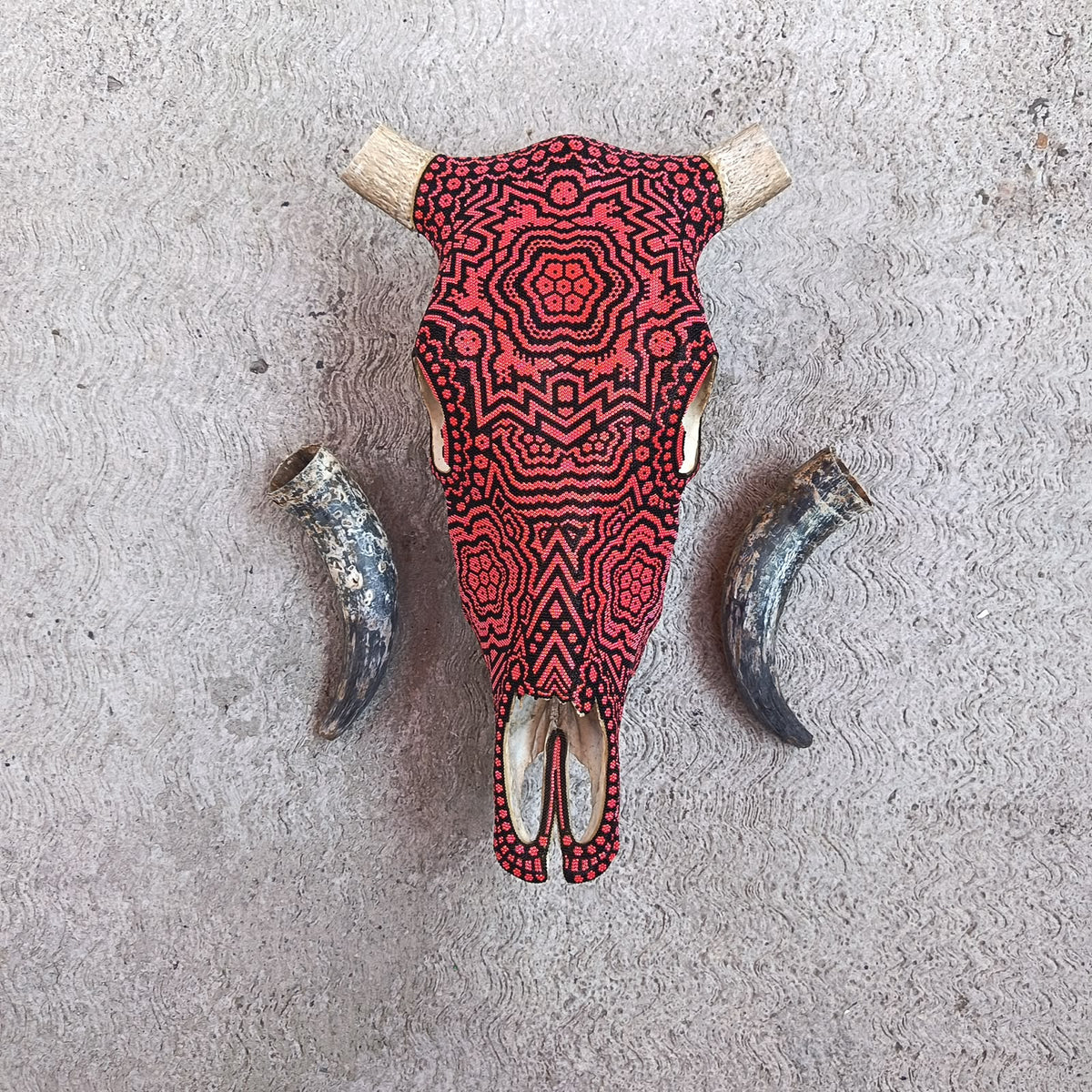 Huichol Indian Hand Beaded Bull Skull By Santos Bautista PP9518