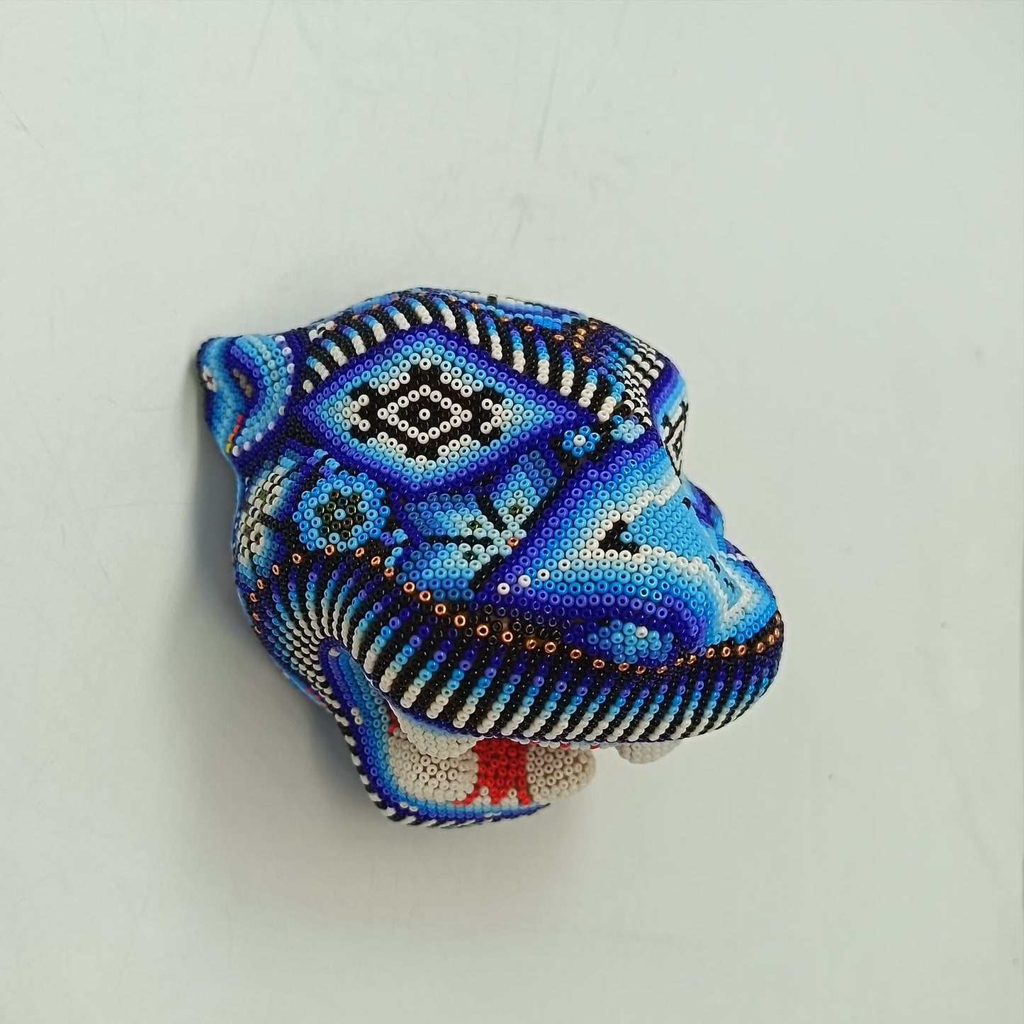 Mexican Huichol Hand Beaded Jaguar Head By Santos Bautista PP9519