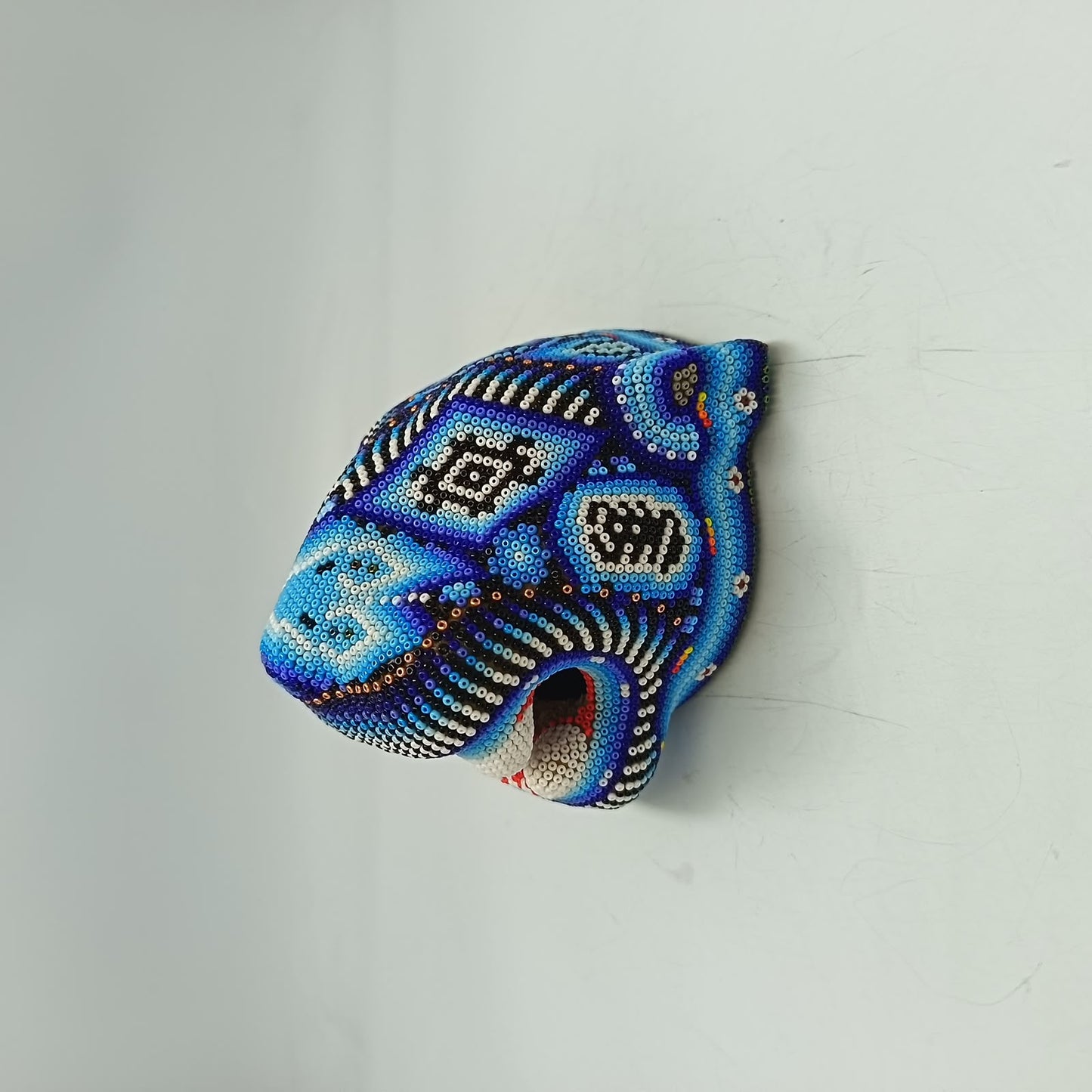 Mexican Huichol Hand Beaded Jaguar Head By Santos Bautista PP9519