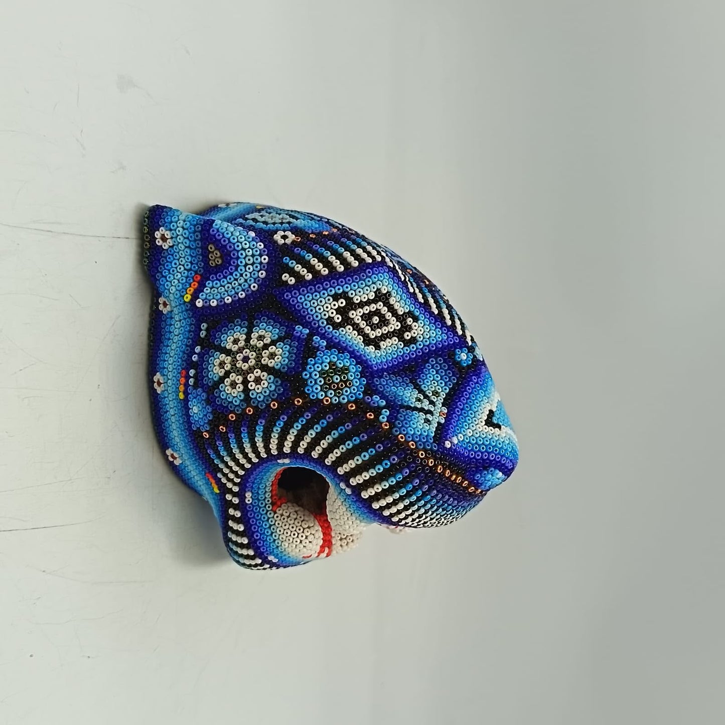 Mexican Huichol Hand Beaded Jaguar Head By Santos Bautista PP9519