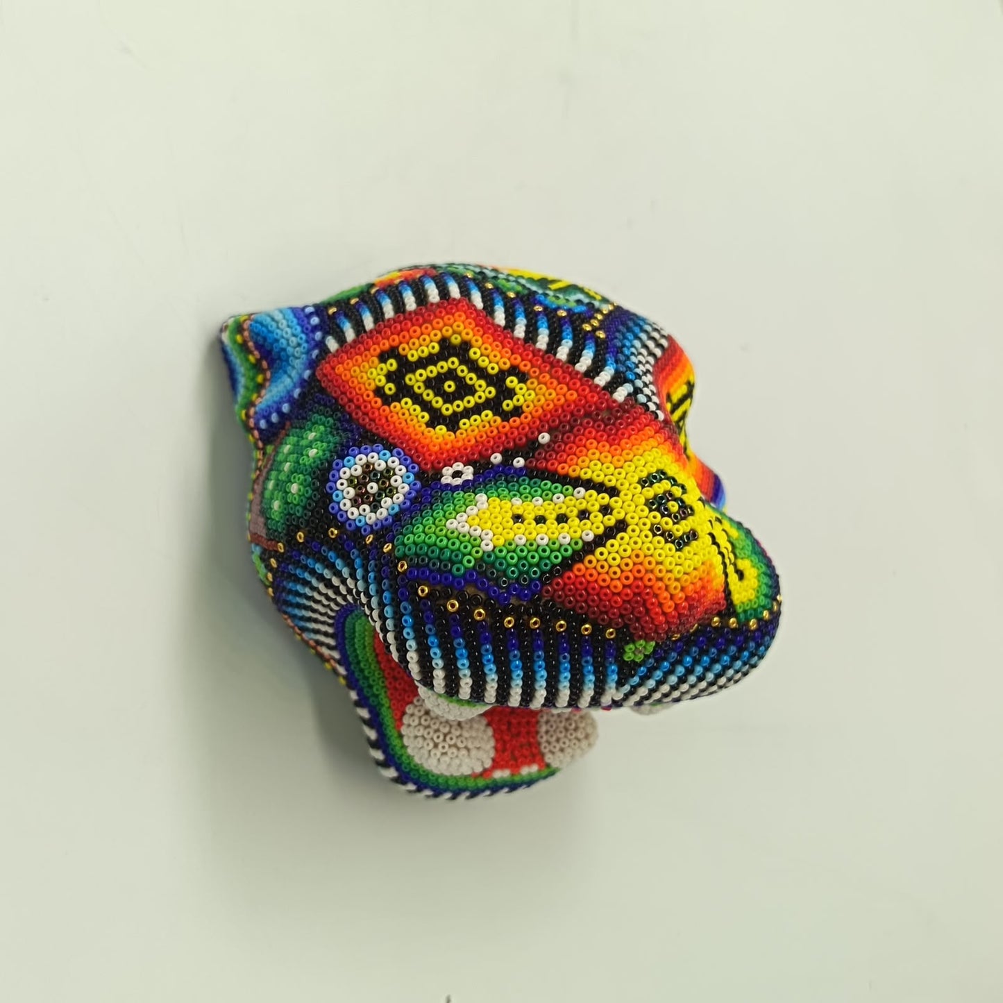 Mexican Huichol Hand Beaded Jaguar Head By Santos Bautista PP9520
