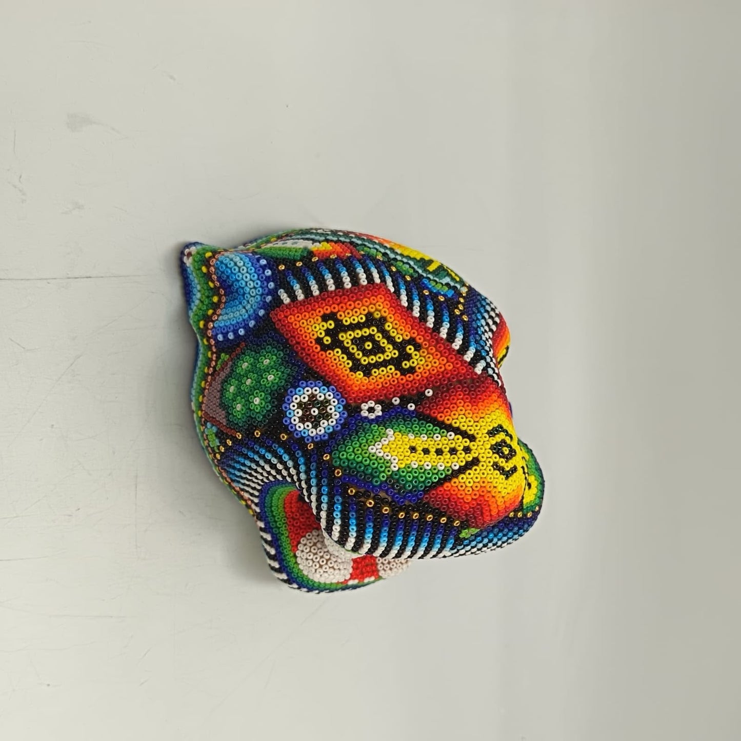 Mexican Huichol Hand Beaded Jaguar Head By Santos Bautista PP9520