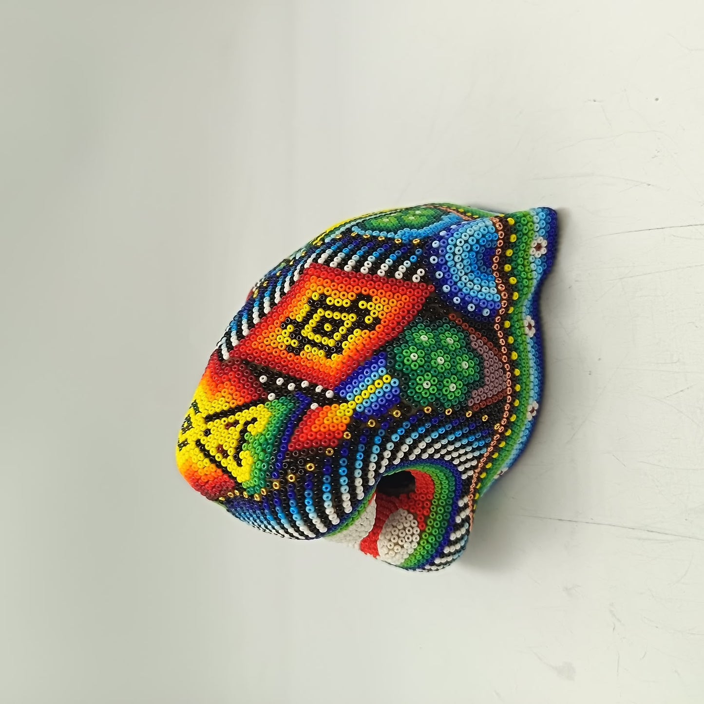 Mexican Huichol Hand Beaded Jaguar Head By Santos Bautista PP9520