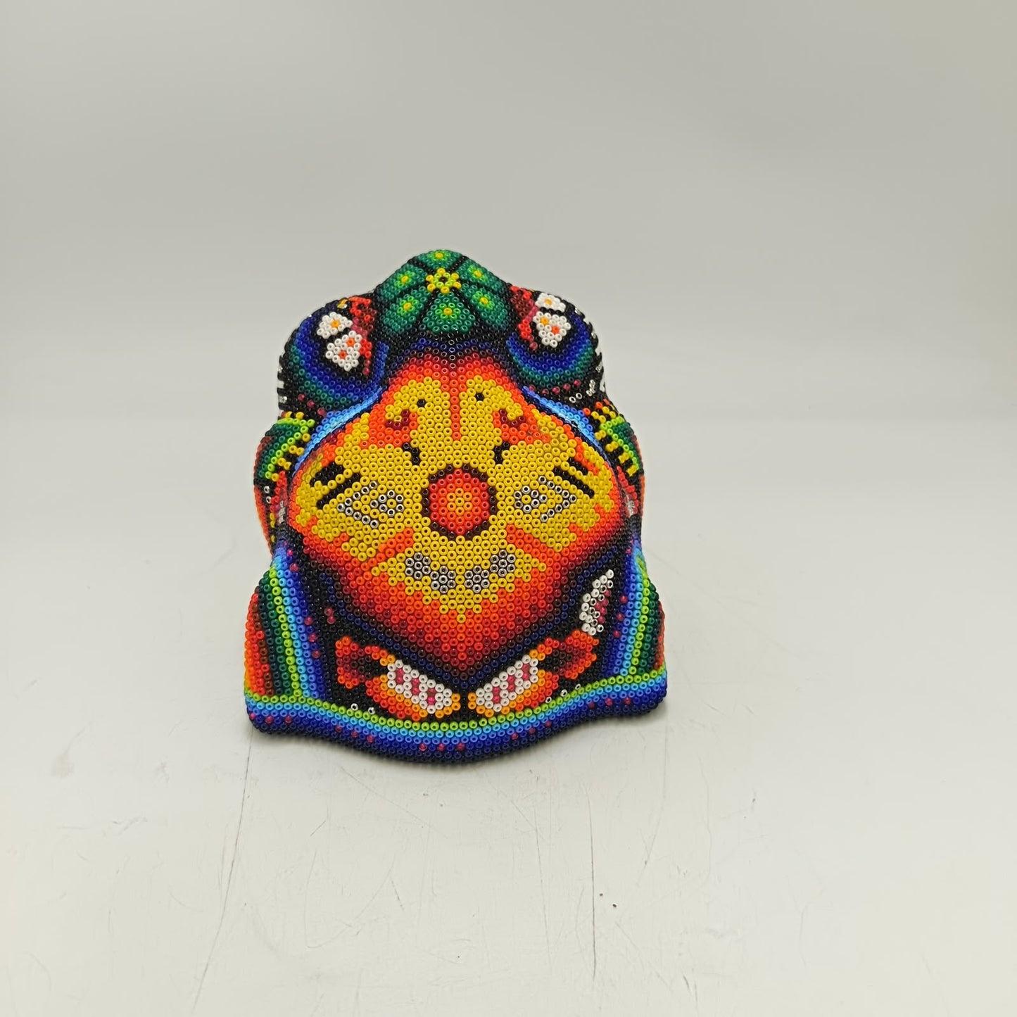 Mexican Huichol Hand Beaded Jaguar Head By Santos Bautista PP9521