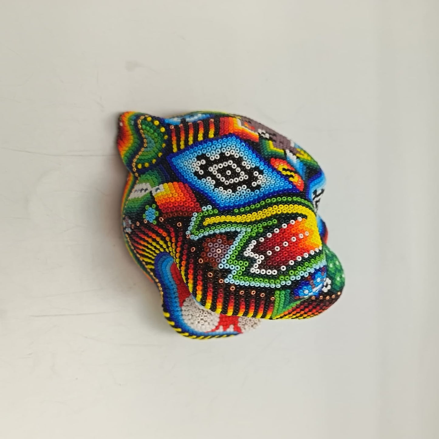 Mexican Huichol Hand Beaded Jaguar Head By Santos Bautista PP9522