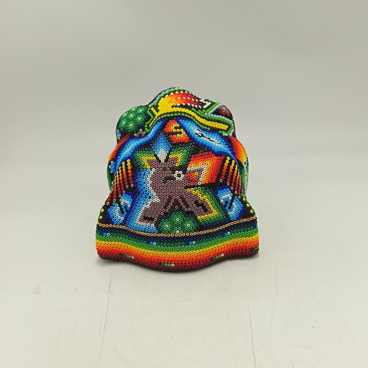 Mexican Huichol Hand Beaded Jaguar Head By Santos Bautista PP9522