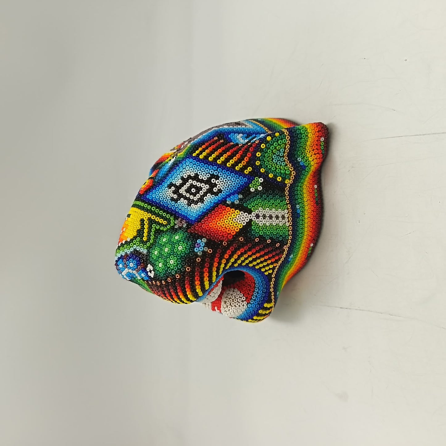 Mexican Huichol Hand Beaded Jaguar Head By Santos Bautista PP9522