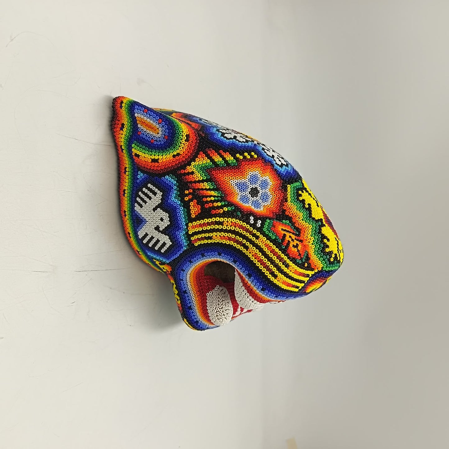 Mexican Huichol Hand Beaded Jaguar Head By Santos Bautista PP9523