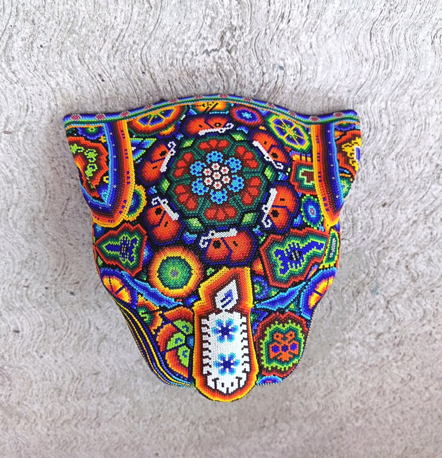 Mexican Huichol Hand Beaded Jaguar Head By Santos Bautista PP9524