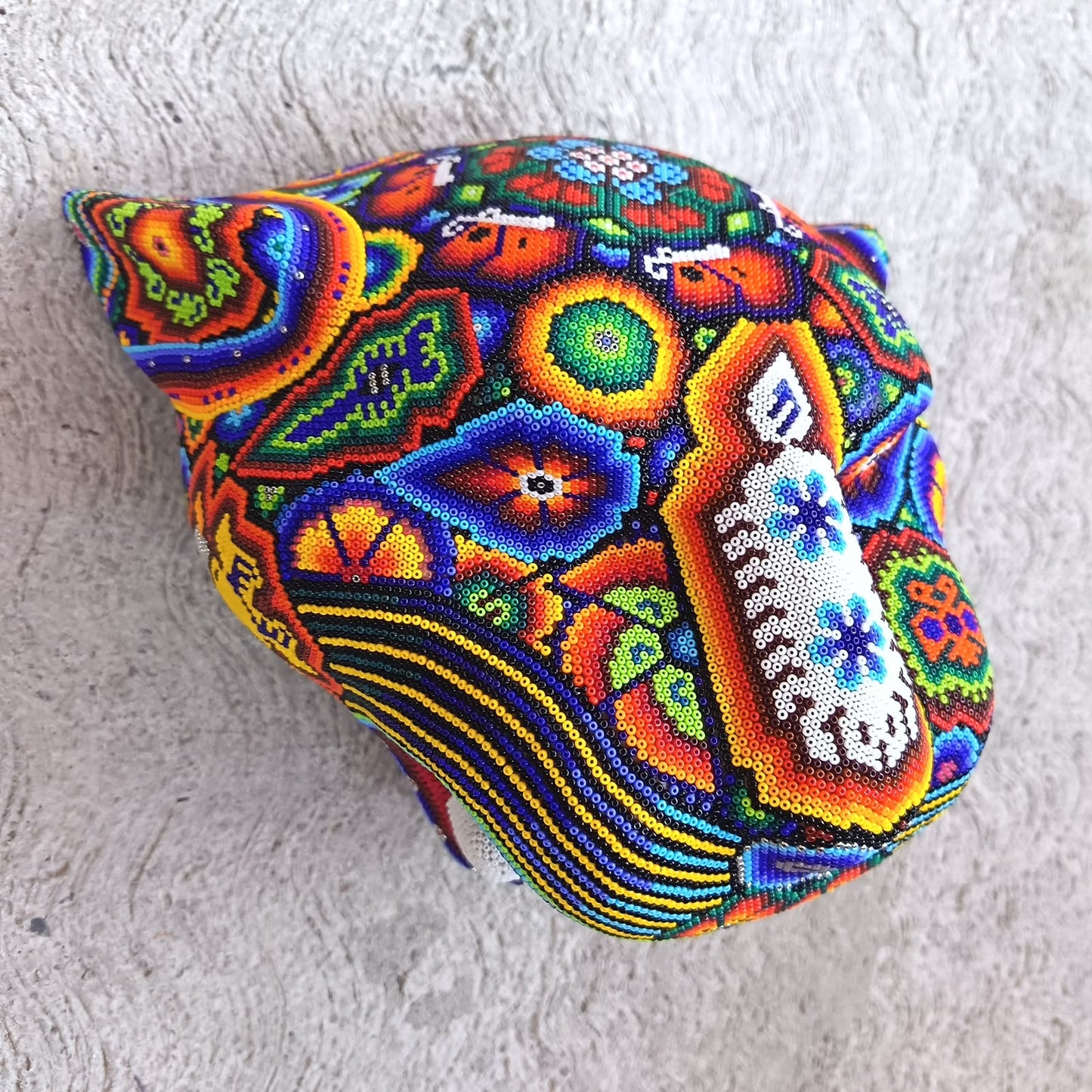 Mexican Huichol Hand Beaded Jaguar Head By Santos Bautista PP9524