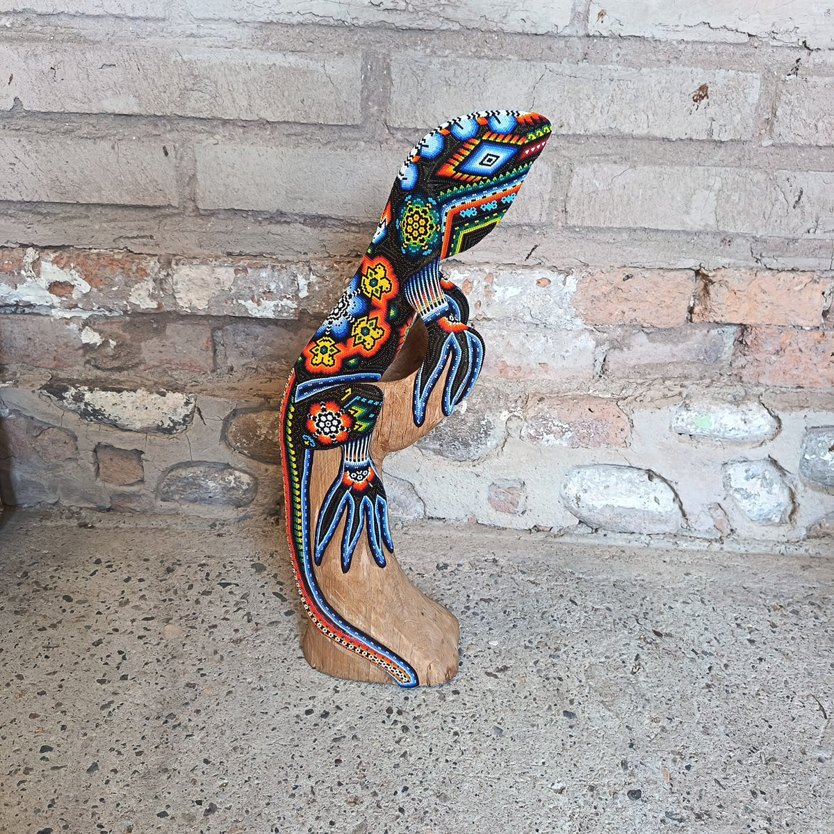 Mexican Folk Art Huichol Beaded Iguana By Santos Bautista PP9526
