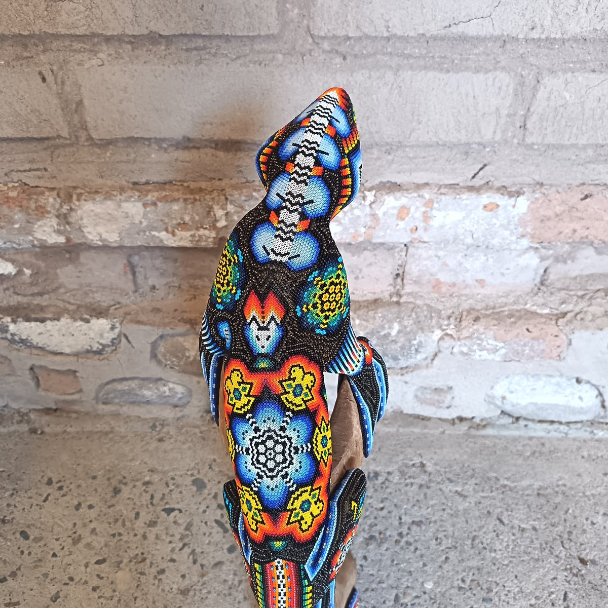 Mexican Folk Art Huichol Beaded Iguana By Santos Bautista PP9526