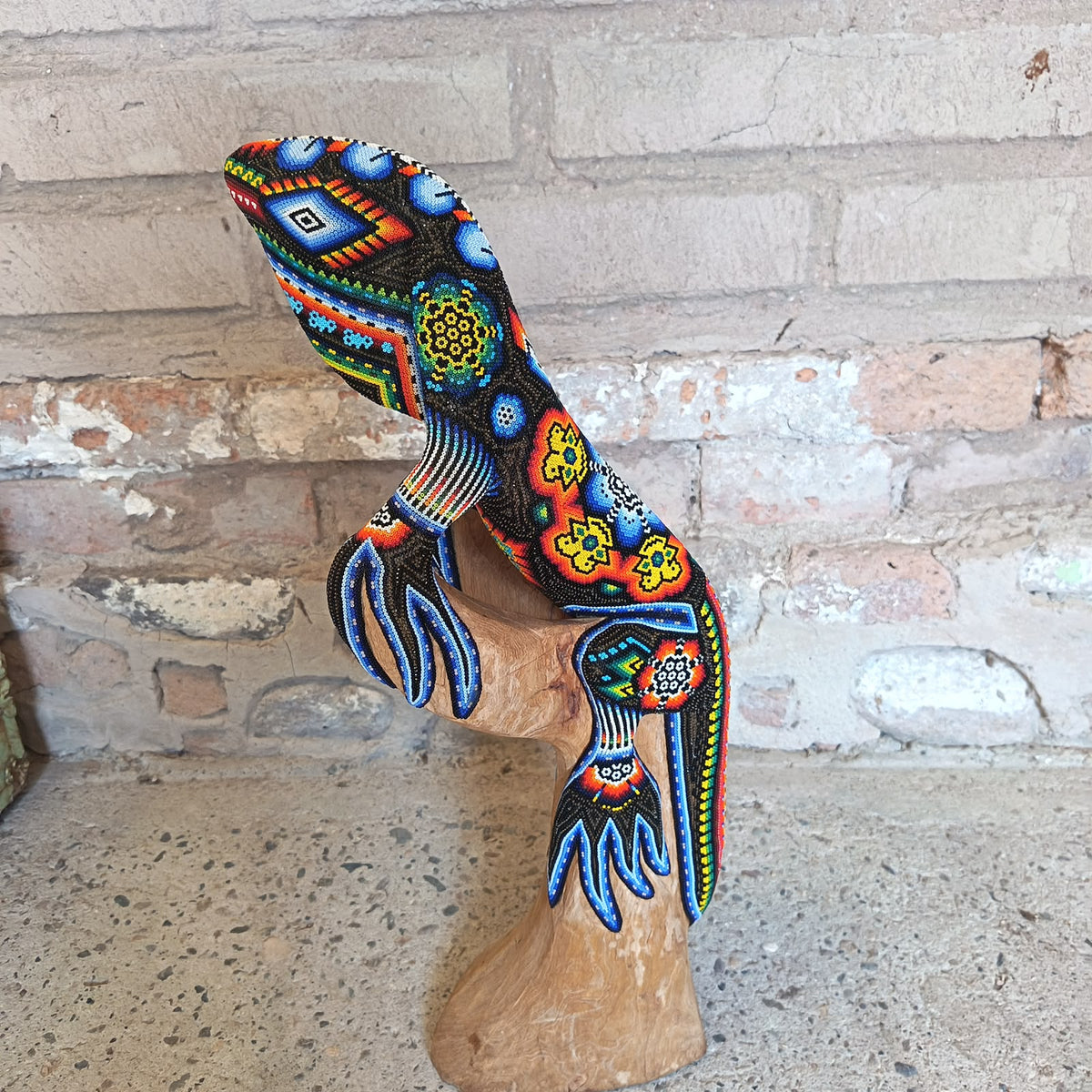 Mexican Folk Art Huichol Beaded Iguana By Santos Bautista PP9526