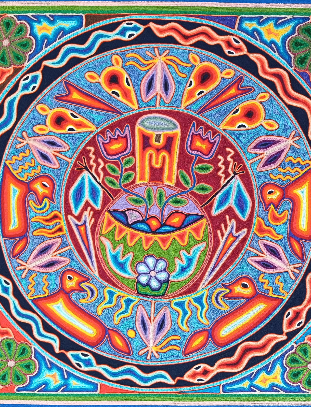 Huichol Yarn Painting Mexican Folk Art by Hilaria Chavez Carrillo PP9528