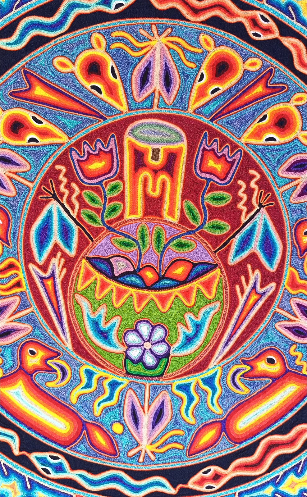 Huichol Yarn Painting Mexican Folk Art by Hilaria Chavez Carrillo PP9528