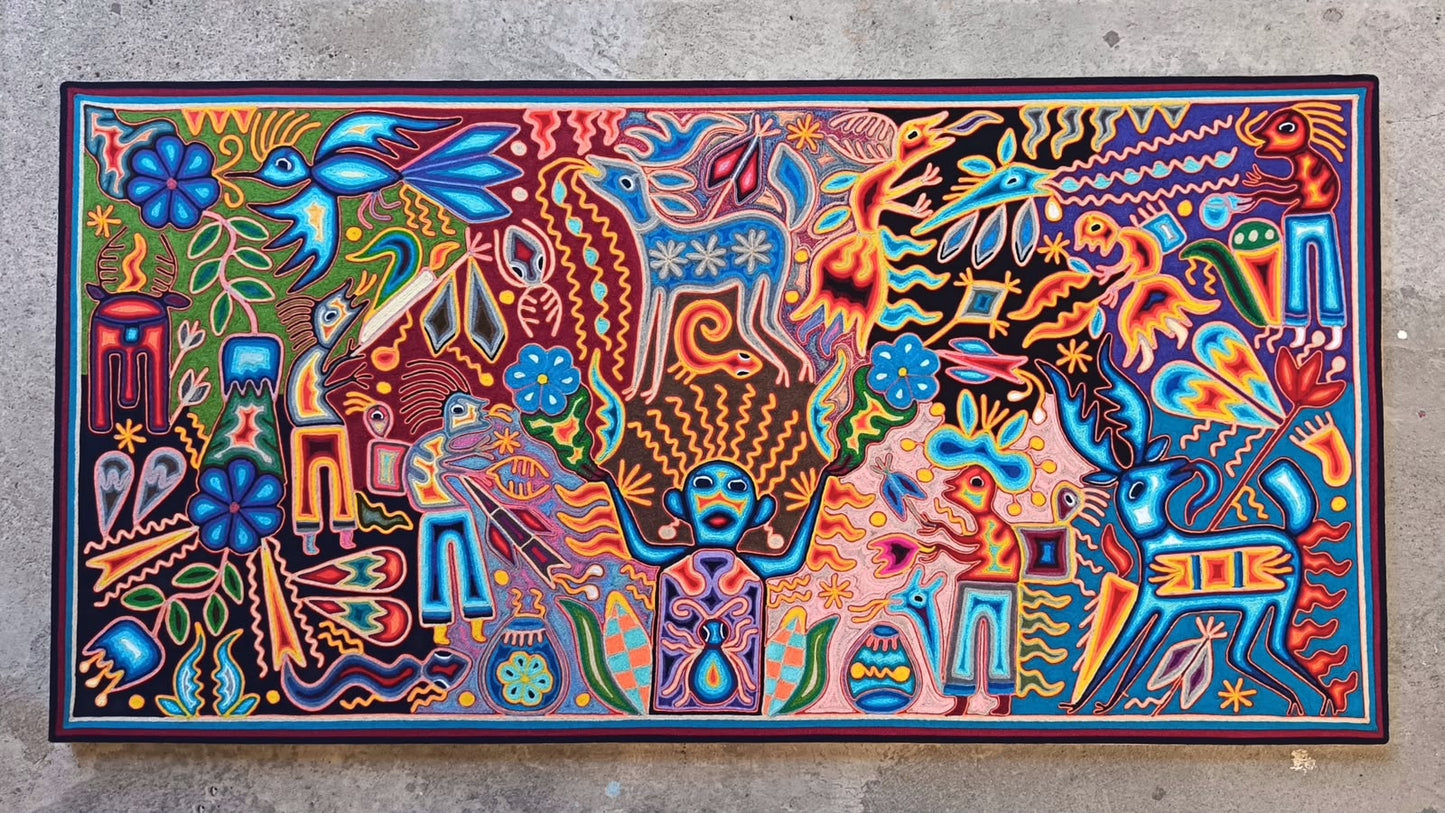 Huichol Yarn Painting Mexican Folk Art by Hilaria Chavez Carrillo PP9529