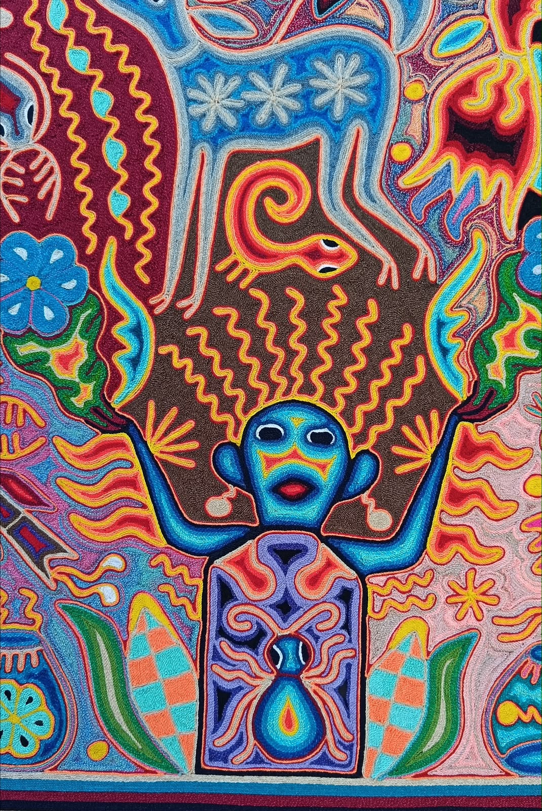 Huichol Yarn Painting Mexican Folk Art by Hilaria Chavez Carrillo PP9529
