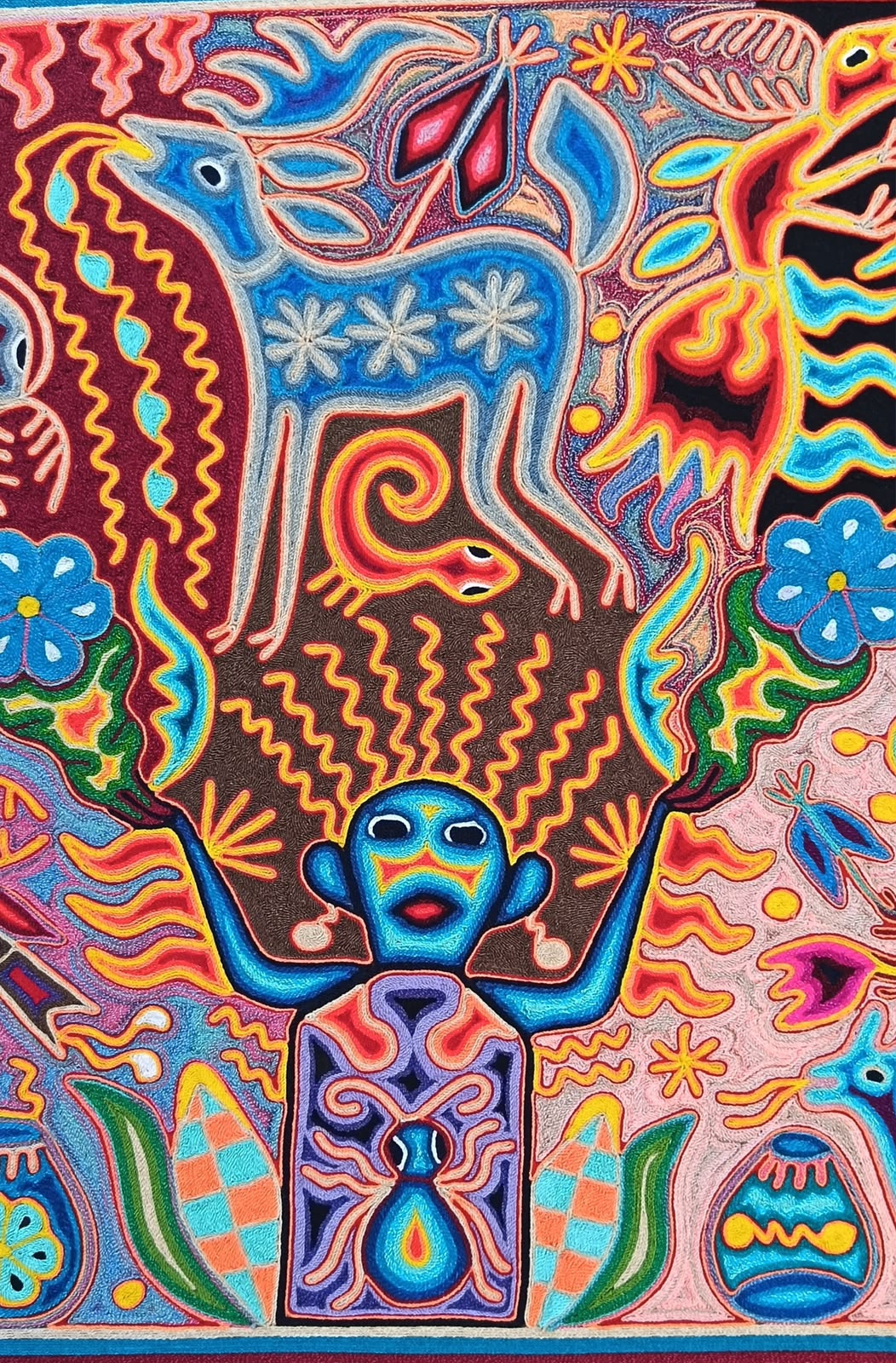 Huichol Yarn Painting Mexican Folk Art by Hilaria Chavez Carrillo PP9529