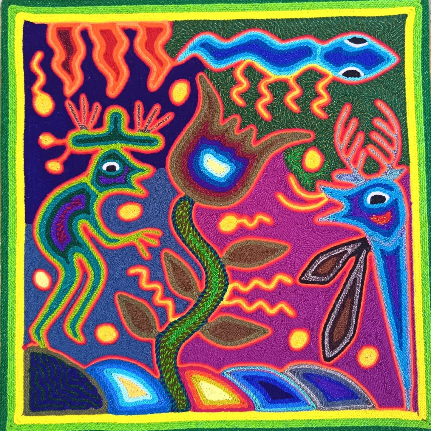 Mexican Folk Art Huichol Yarn Painting by Cooperativa Zitacua PP9530 Oaxaca