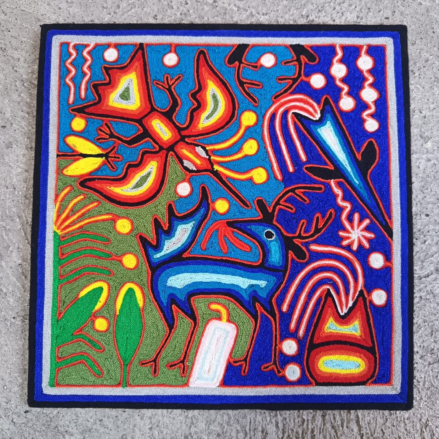 Mexican Folk Art Huichol Yarn Painting by Cooperativa Zitacua PP9531 Oaxaca