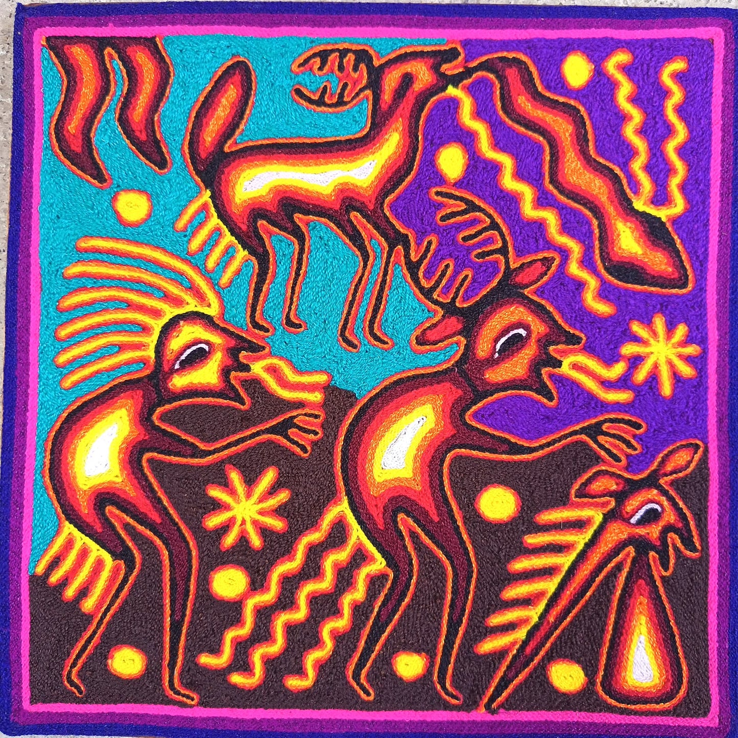 Mexican Folk Art Huichol Yarn Painting by Cooperativa Zitacua PP9532 Oaxaca