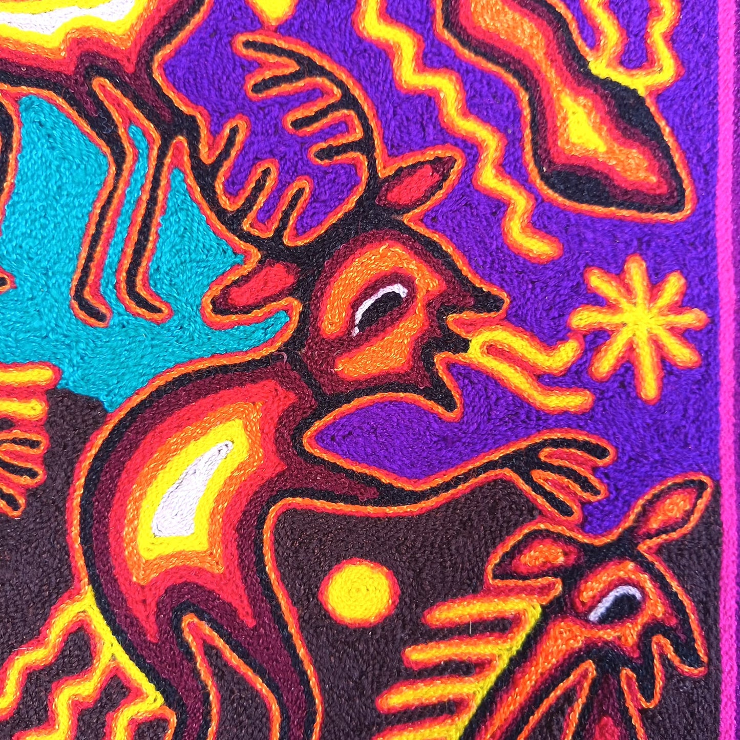 Mexican Folk Art Huichol Yarn Painting by Cooperativa Zitacua PP9532 Oaxaca