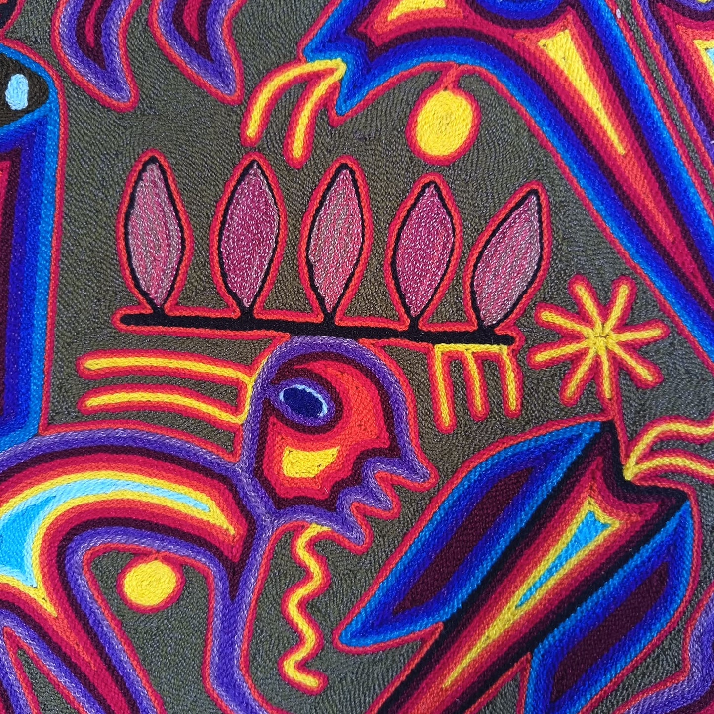 Mexican Folk Art Huichol Yarn Painting by Cooperativa Zitacua PP9533 Oaxaca
