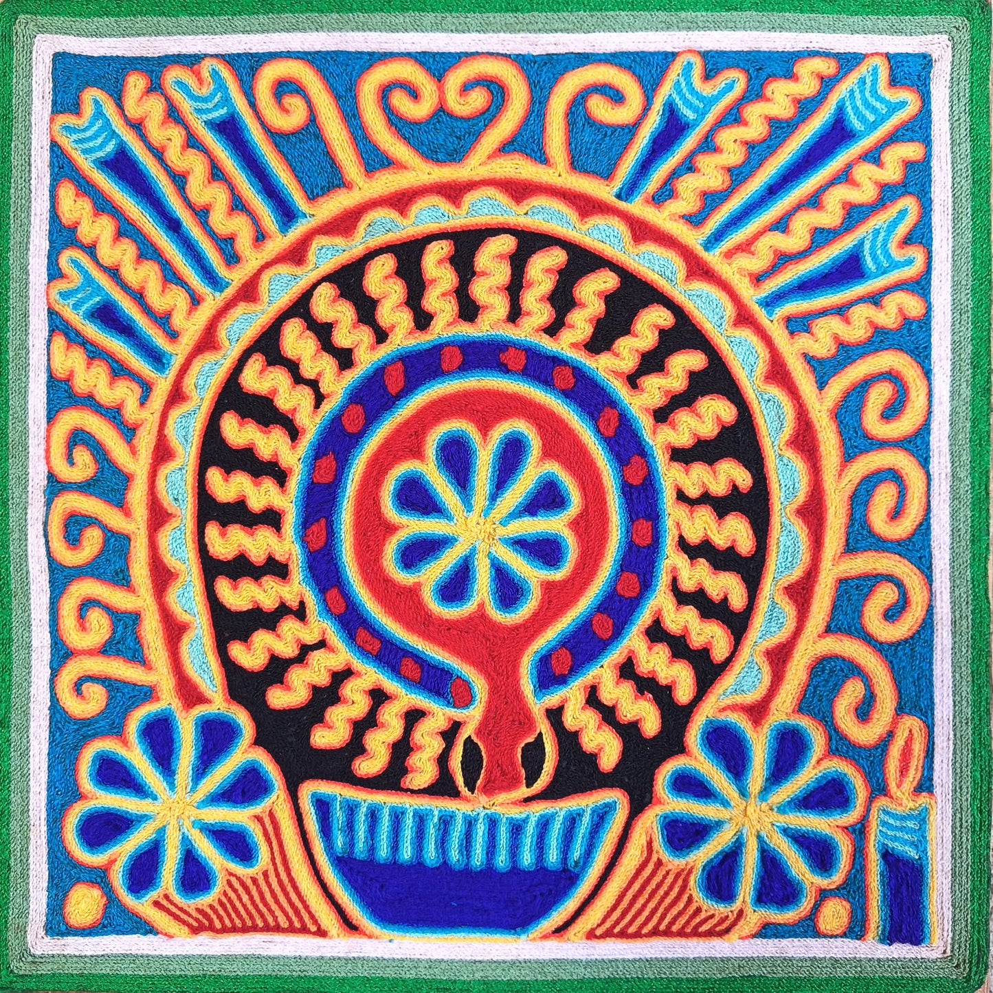 Mexican Folk Art Huichol Yarn Painting by Cooperativa Zitacua PP9534 Oaxaca