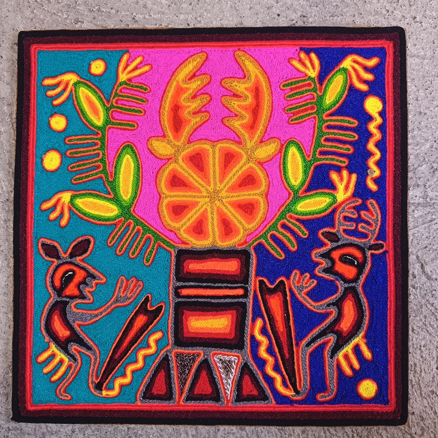 Mexican Folk Art Huichol Yarn Painting by Cooperativa Zitacua PP9535 Oaxaca