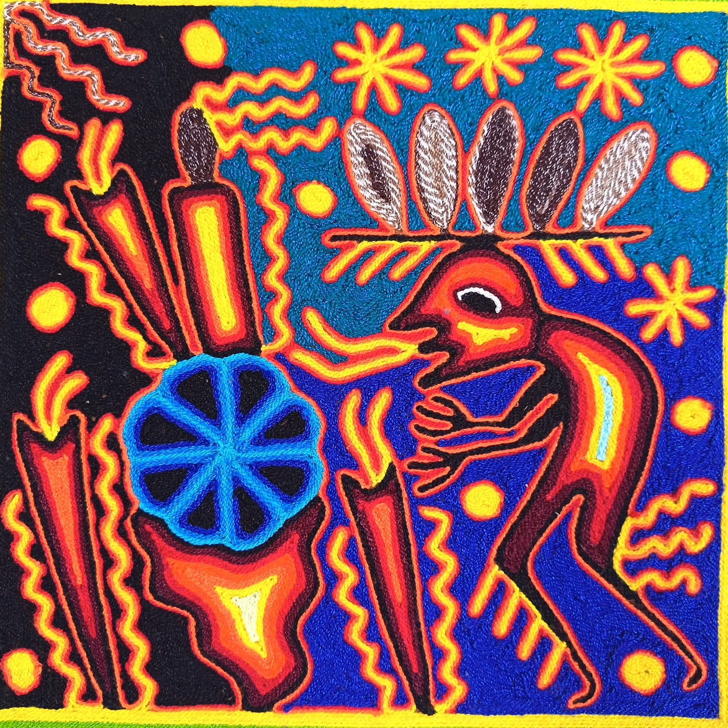 Mexican Folk Art Huichol Yarn Painting by Cooperativa Zitacua PP9536 Oaxaca