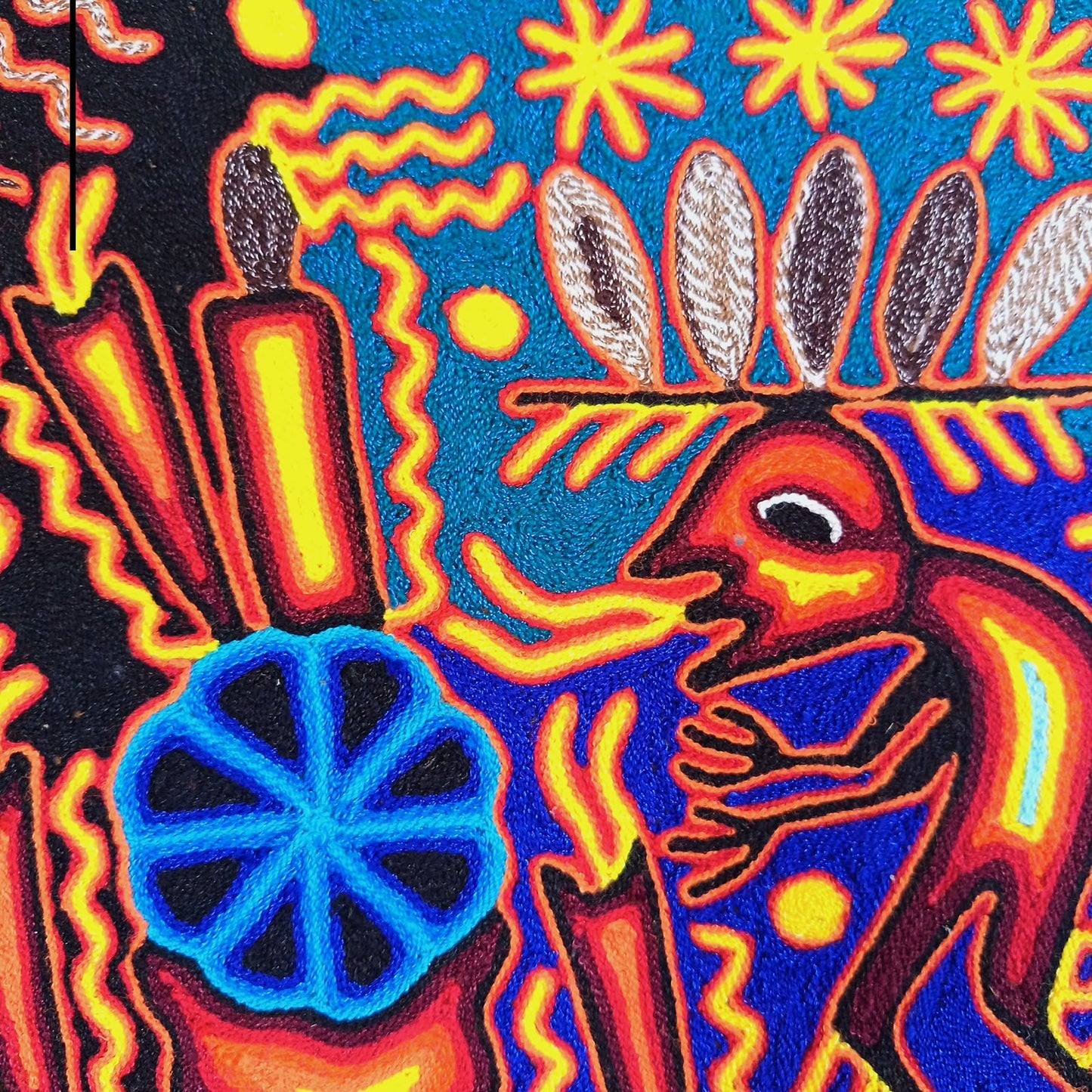 Mexican Folk Art Huichol Yarn Painting by Cooperativa Zitacua PP9536 Oaxaca