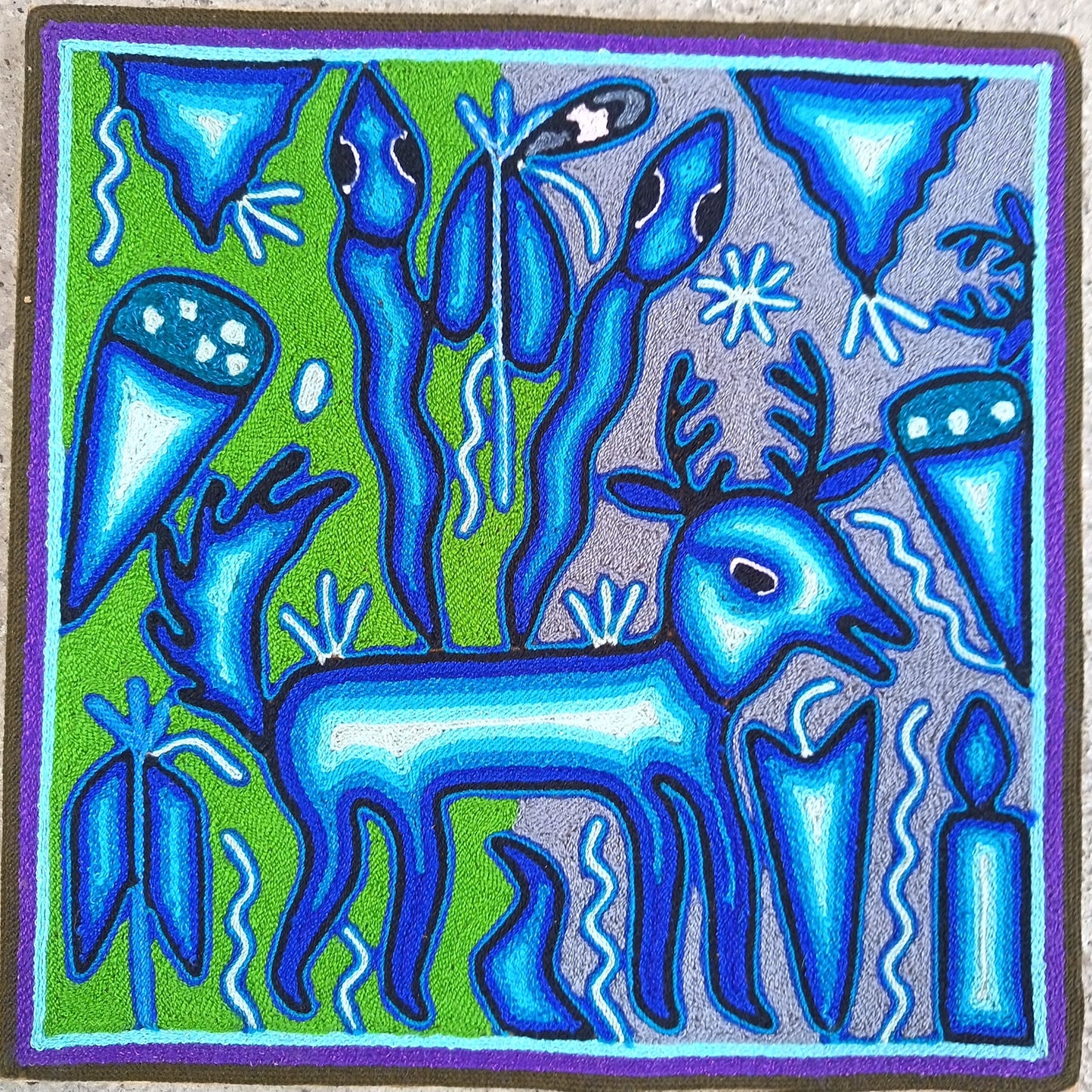 Mexican Folk Art Huichol Yarn Painting by Cooperativa Zitacua PP9537 Oaxaca