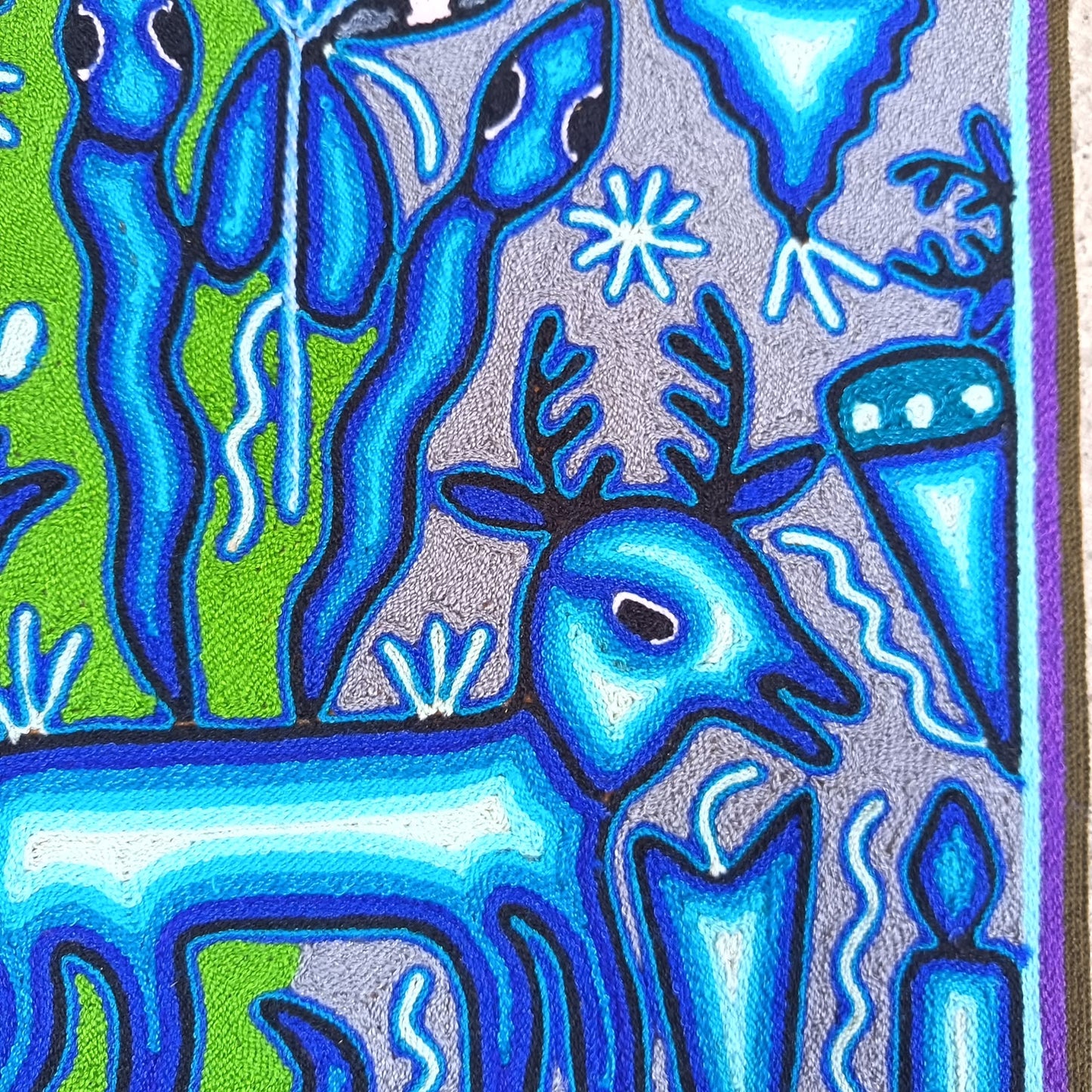 Mexican Folk Art Huichol Yarn Painting by Cooperativa Zitacua PP9537 Oaxaca