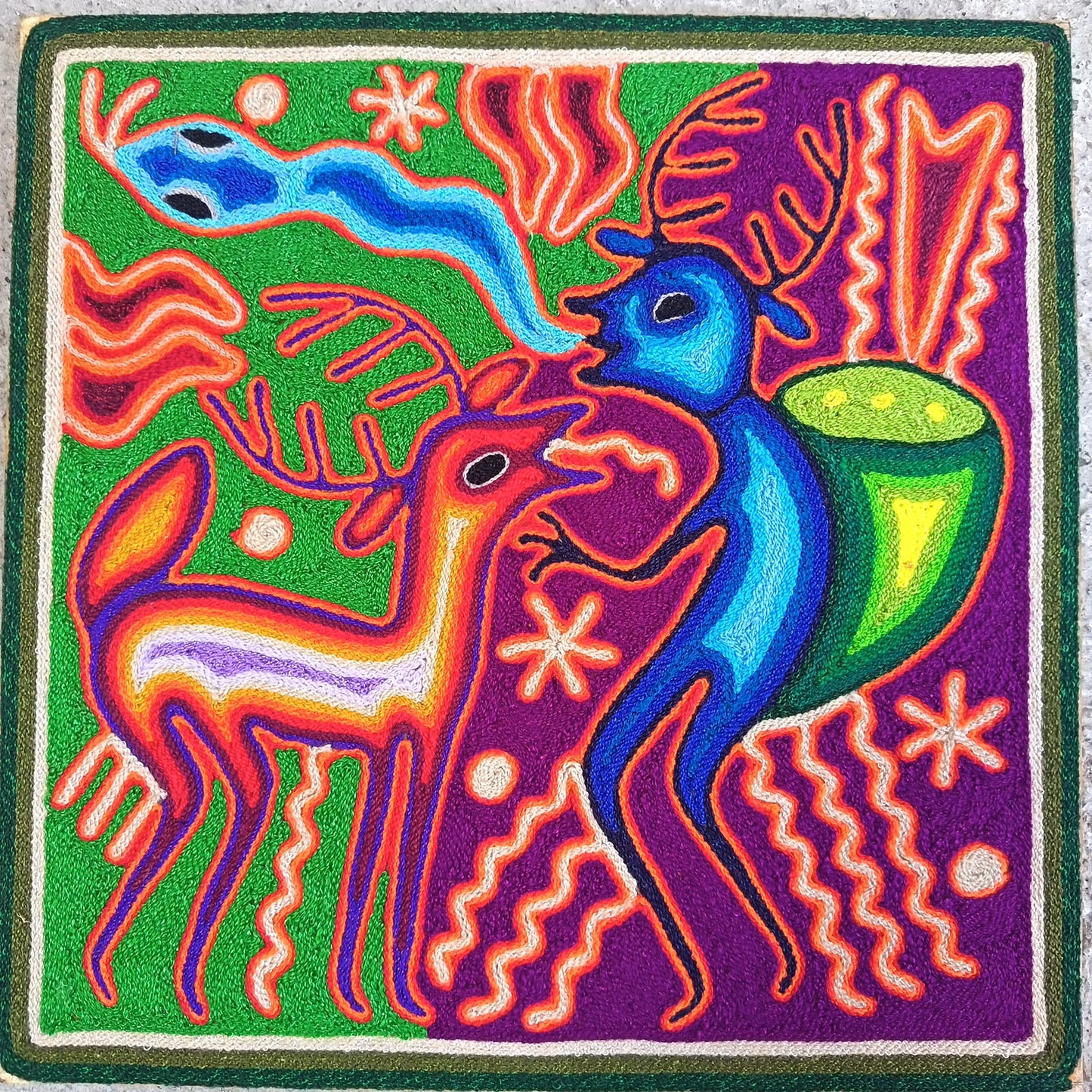 Mexican Folk Art Huichol Yarn Painting by Cooperativa Zitacua PP9538