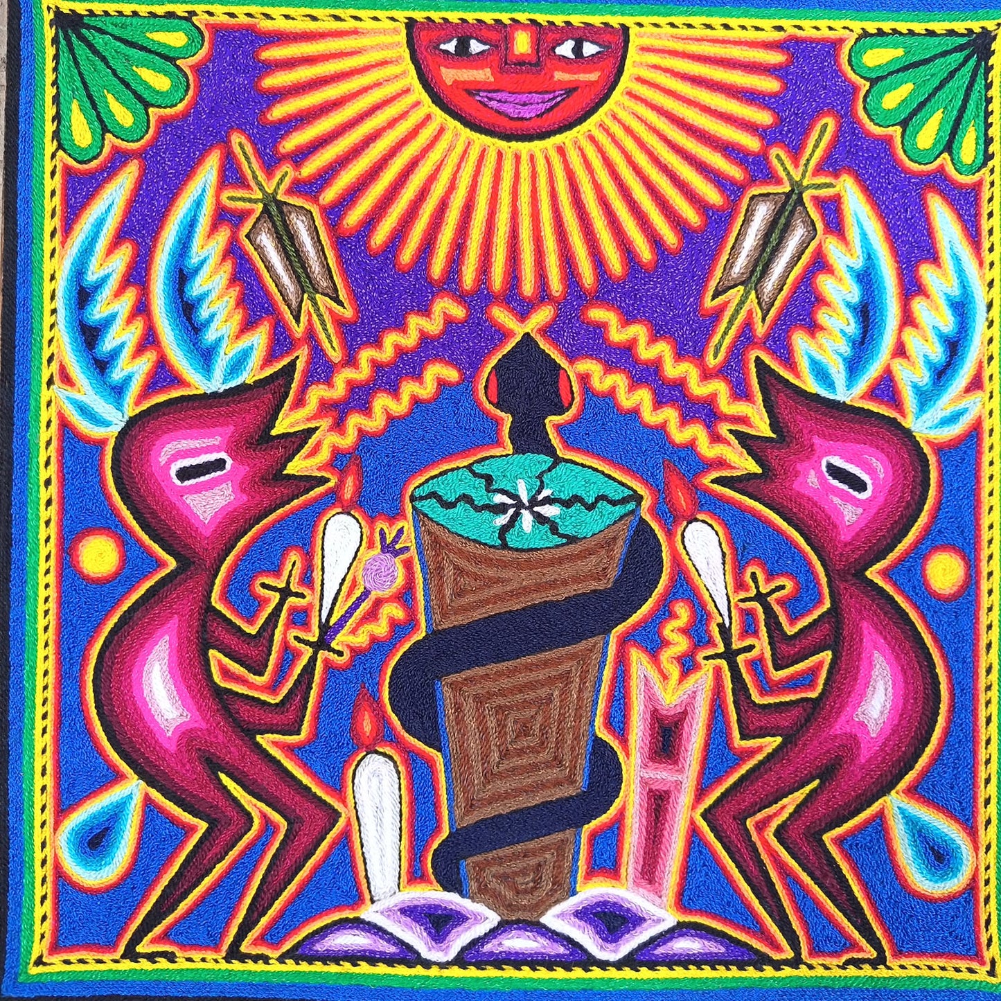 Mexican Folk Art Huichol Yarn Painting by Cooperativa Zitacua PP9540