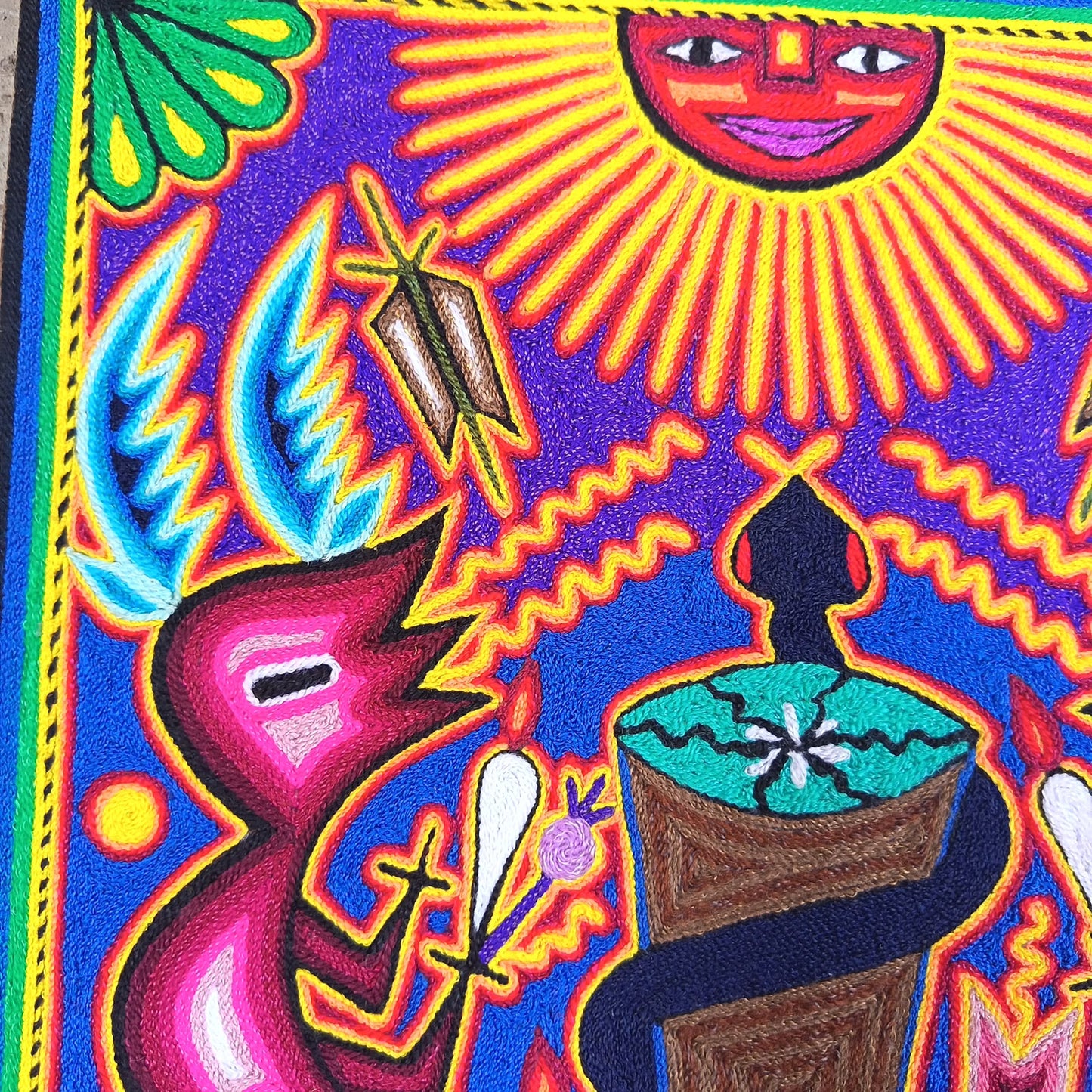 Mexican Folk Art Huichol Yarn Painting by Cooperativa Zitacua PP9540