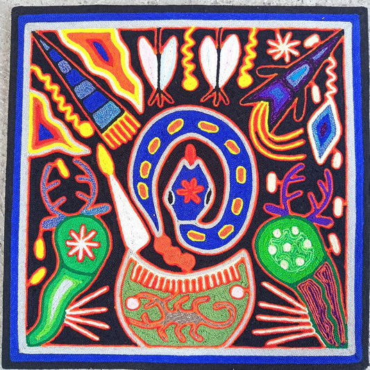 Mexican Folk Art Huichol Yarn Painting by Cooperativa Zitacua PP9541