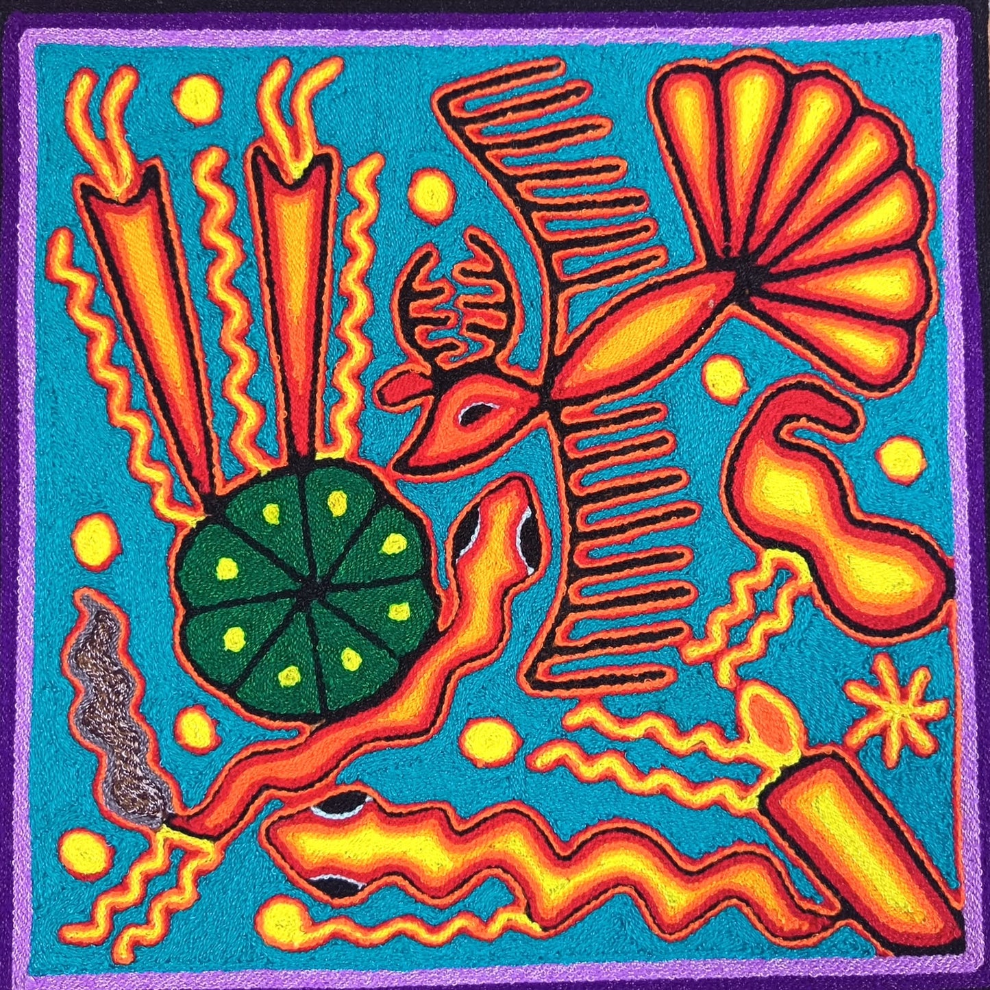 Mexican Folk Art Huichol Yarn Painting by Cooperativa Zitacua PP9542