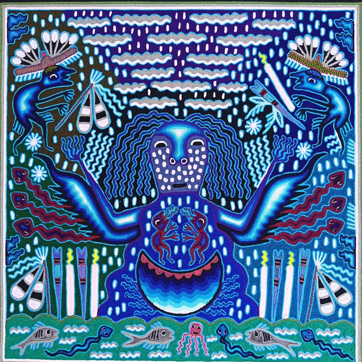 Huichol Mexican Folk Art Yarn Painting  By Maximino Renteria PP9544