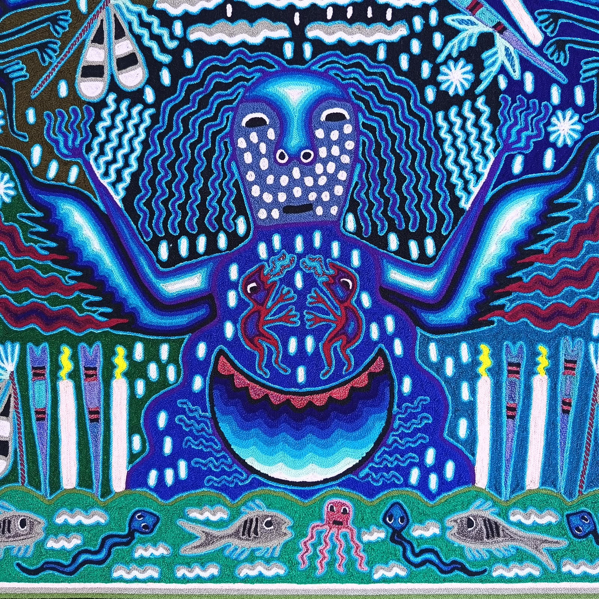 Huichol Mexican Folk Art Yarn Painting  By Maximino Renteria PP9544