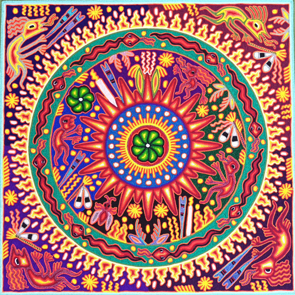 Huichol Mexican Folk Art Yarn Painting  By Maximino Renteria PP9546